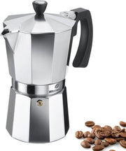 Macchina per espresso per 9 tazze, in alluminio, colore argento/nero, capacità 1350 ml