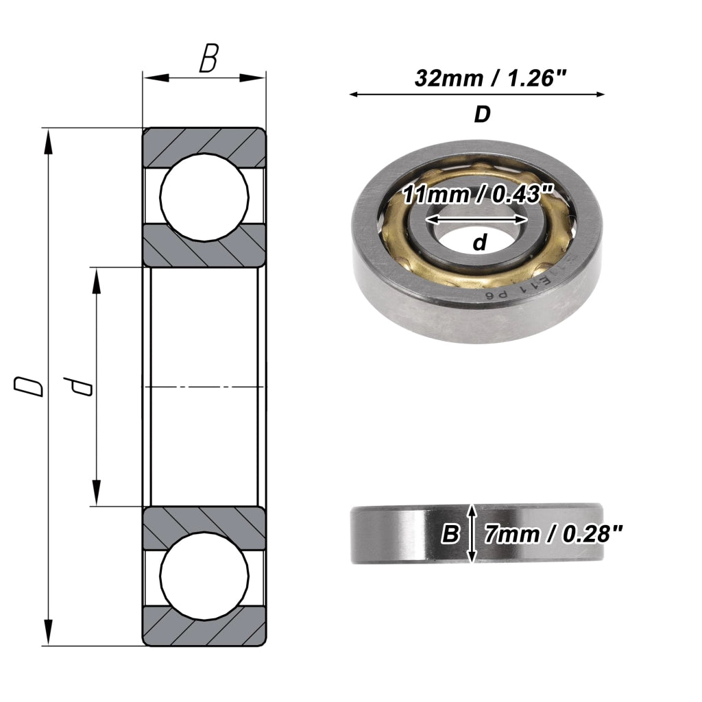 Cuscinetto a rulli conici E11, 11x32x7 mm, aperto, lubrificato, 1 pezzo