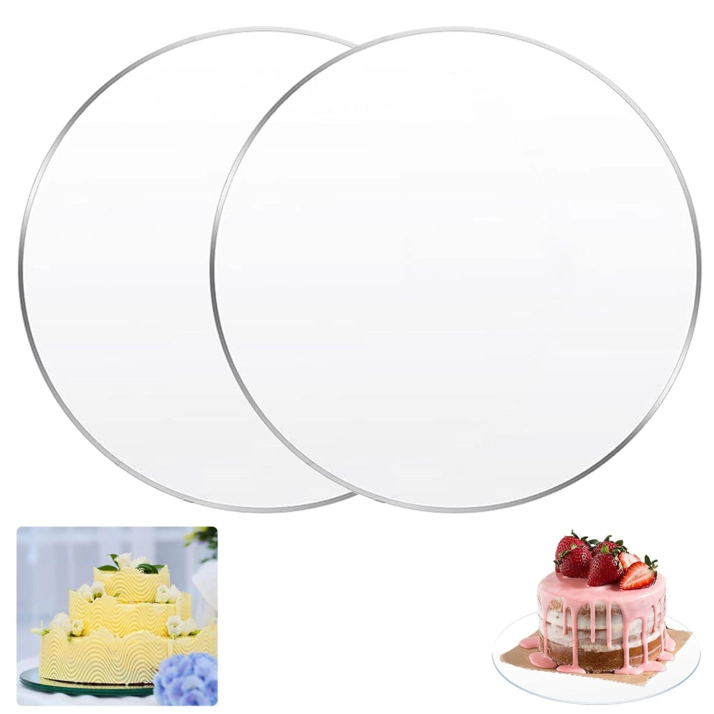 Set da 2 piatti per torte in acrilico, diametro 25 cm, trasparenti, spessore 2 mm