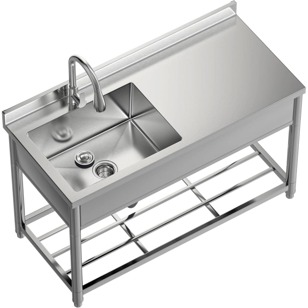 Lavello in acciaio inossidabile con piano di lavoro, 55x120x94 cm, con un vano