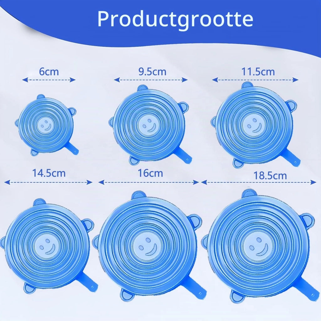 Coperchi in silicone, confezione da 12 pezzi, 6 diverse dimensioni, elasticizzati e riutilizzabili, colore blu/verde