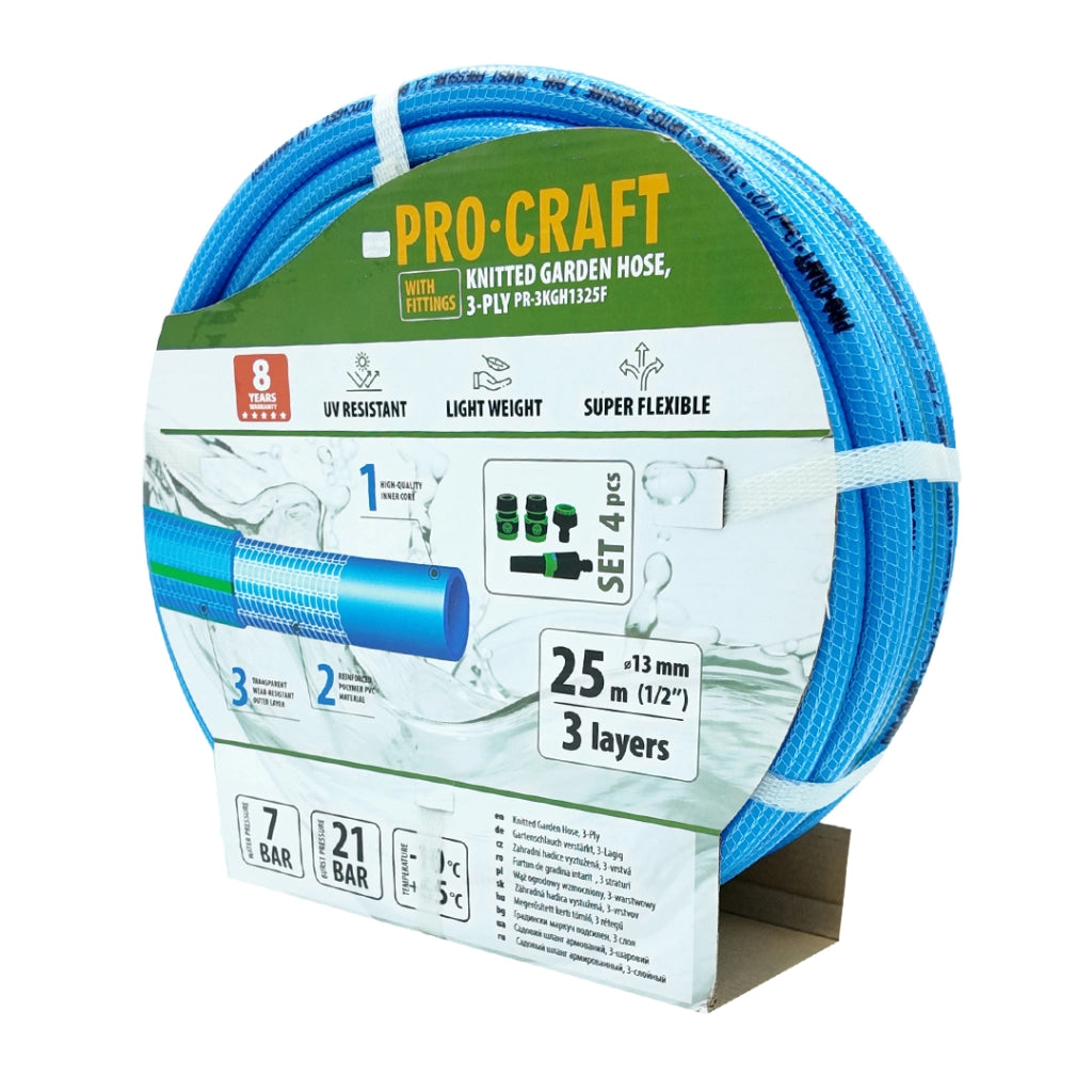 Tubo da giardino blu Procraft PR-3KGH1325F, 1/2" 25 m, 3 strati
