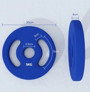 Dischi per manubri 2 x 5 kg Ø20 x 4 cm per barra 2,5 cm in plastica blu