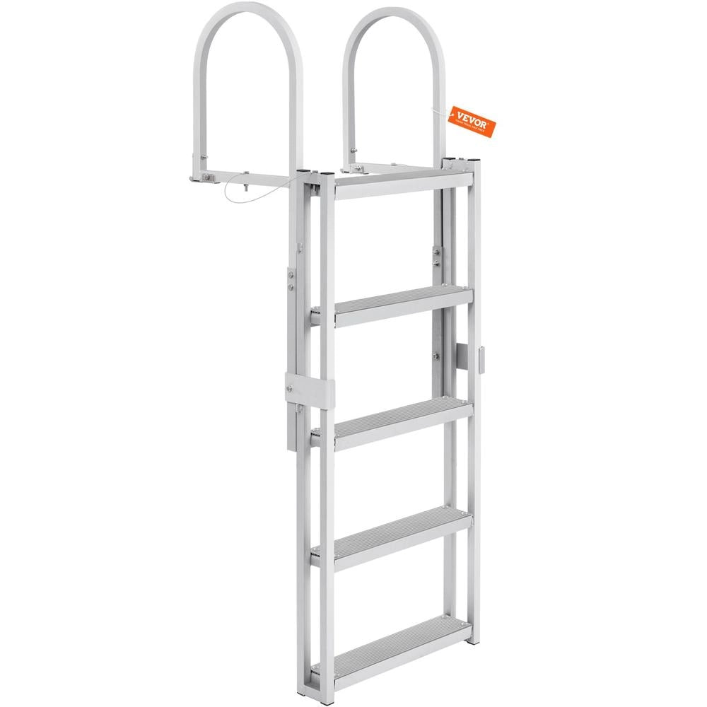 Scaletta per Pontile Retrattile 5 Gradini in Alluminio Portata 158 kg Altezza Regolabile 1700-2005 mm per Barca e Piscina