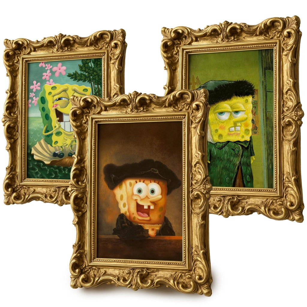 Set di 3 poster di Bob l'Esponja in stile Van Gogh e Rembrandt, formato A4