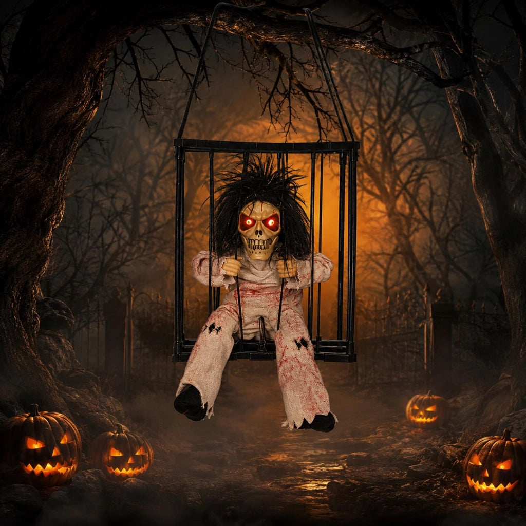 Spaventapasseri a forma di fantasma per Halloween, con sensore di luce, occhi rossi, dimensioni 23x27,5x10,5 cm