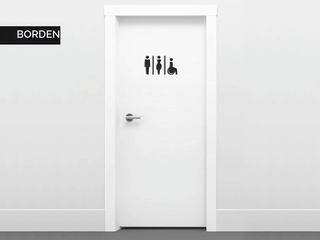 Set di targhette adesive per porte dei bagni, in acrilico, composto da 5 pezzi, colore nero