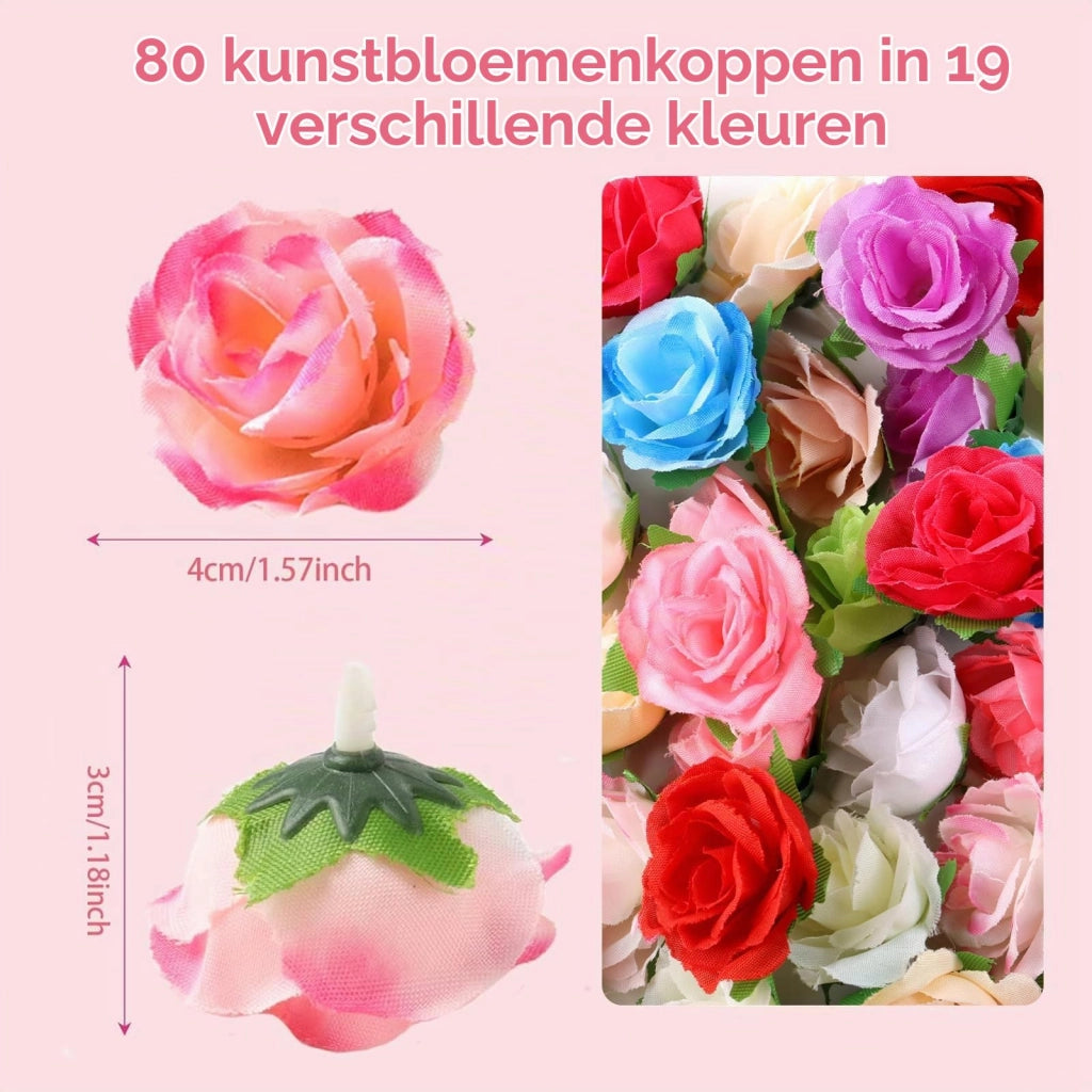 80 teste di rose artificiali in seta, multicolore, di 3 cm di diametro