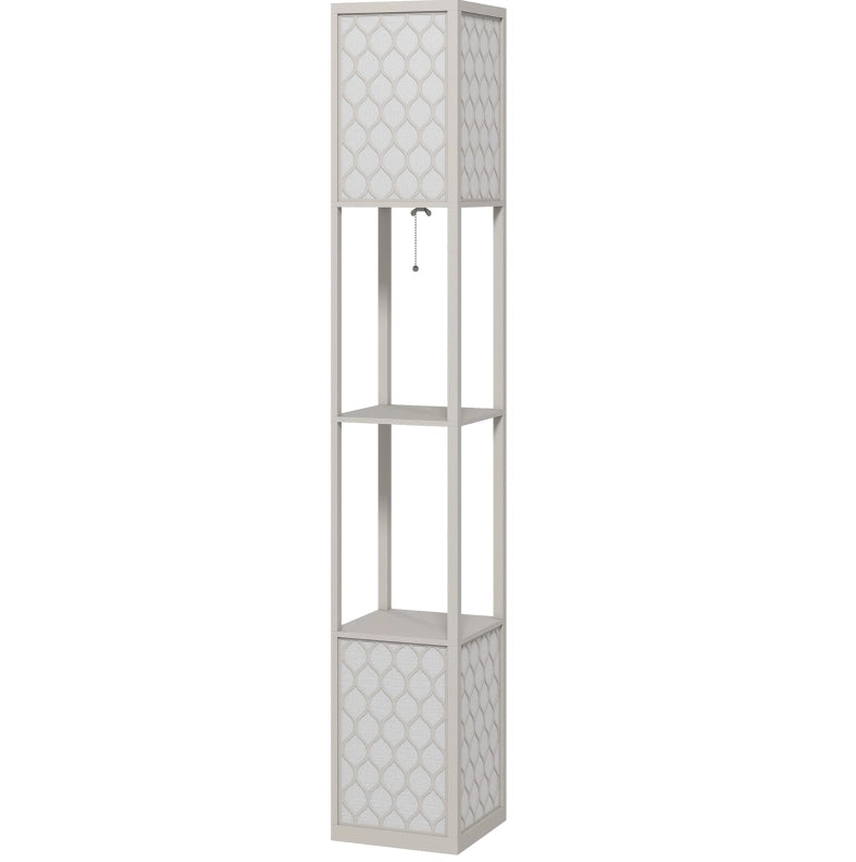 Lampada da Terra Moderna con 2 Ripiani, Interruttore a Catena, Grigio Chiaro, 26x26x156 cm