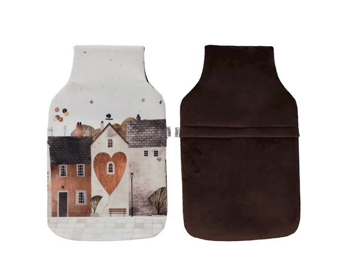 H&H Borsa Acqua Calda Dream 1,8 Litri con Rivestimento in Pile , Fantasia Casette con Cuore