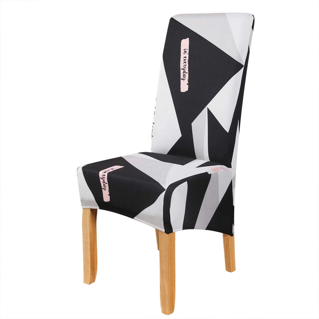 Set di 4 copri-sedie elasticizzati, color grigio, bianco e nero, adatti a sedie con schienale di 60-75 cm