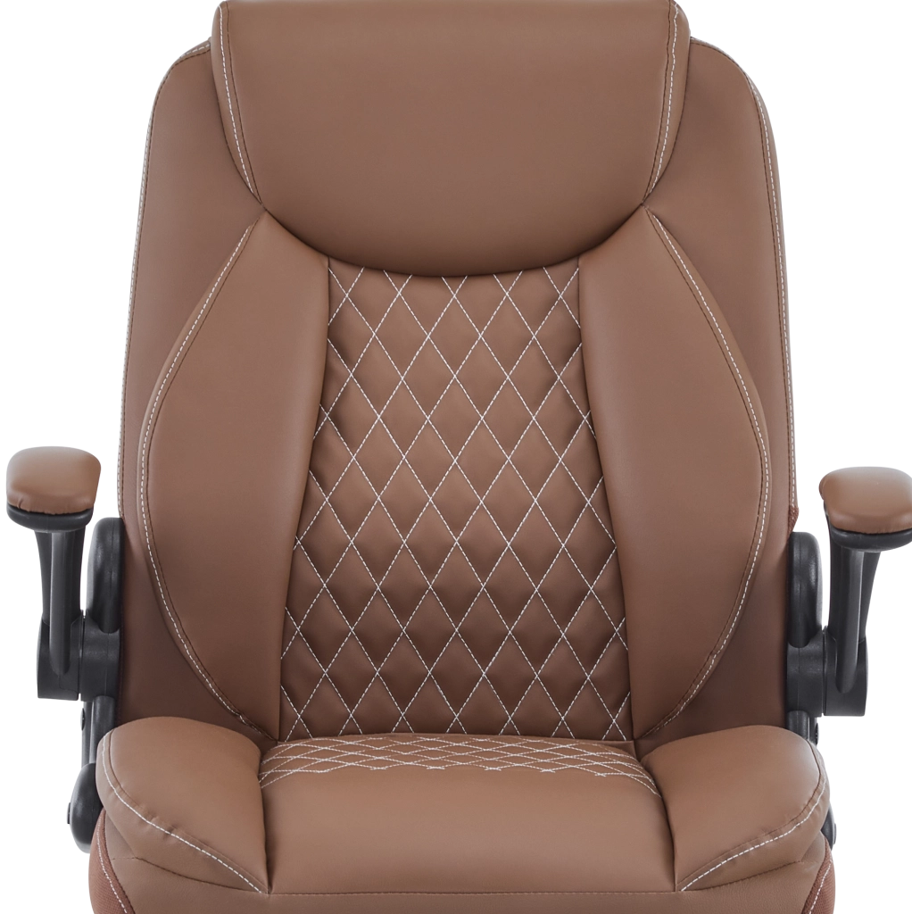 Poltrona da ufficio ergonomica marrone con braccioli ribaltabili