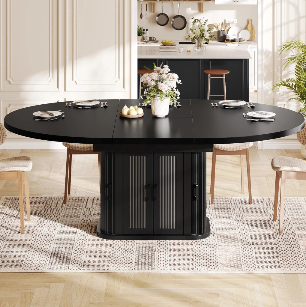 Tavolo da pranzo estensibile 118158x118x76 cm in MDF nero con vano contenitore