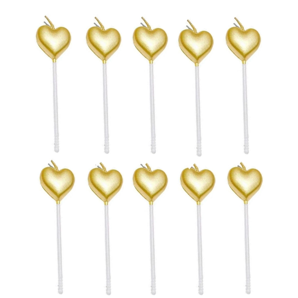 10 candeline a forma di cuore dorate, in metallo, per torte e dolci