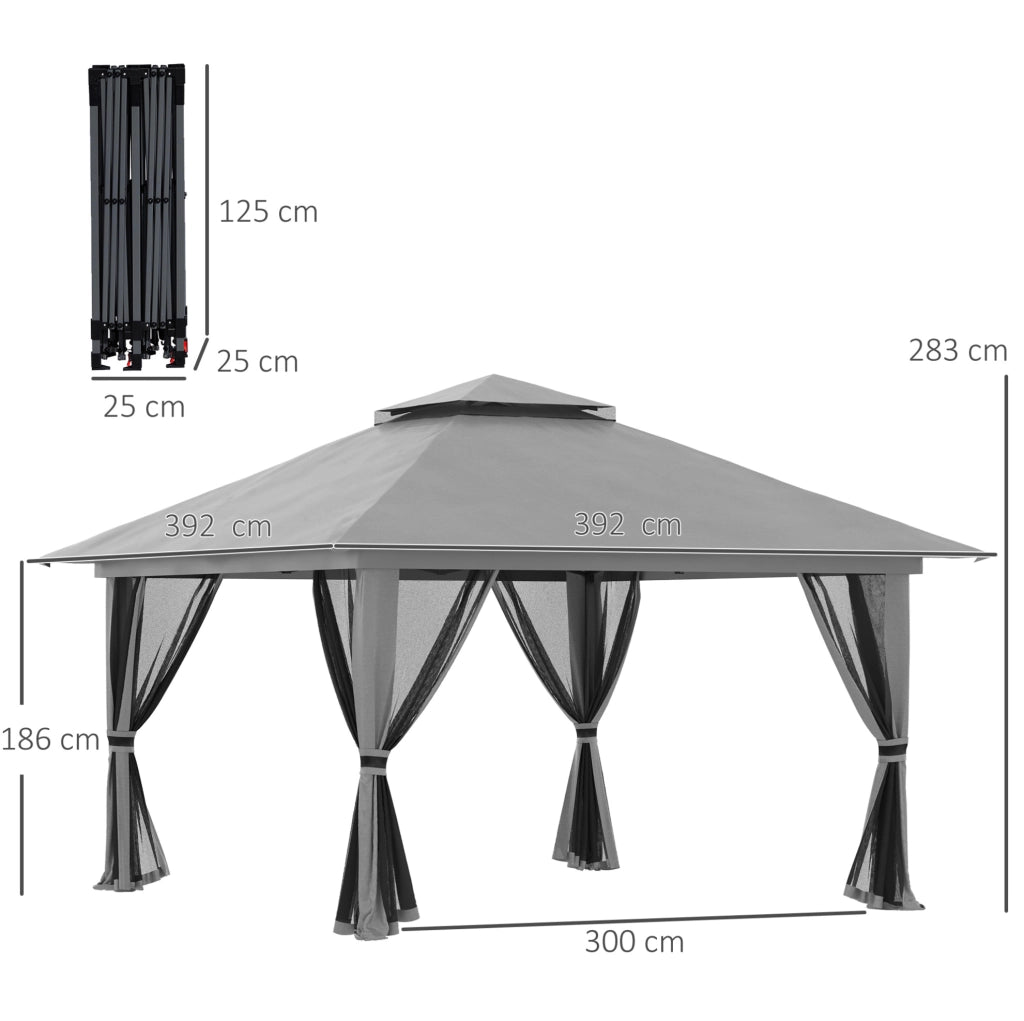Gazebo pieghevole 392x392 cm grigio scuro ferro; altezza regolabile