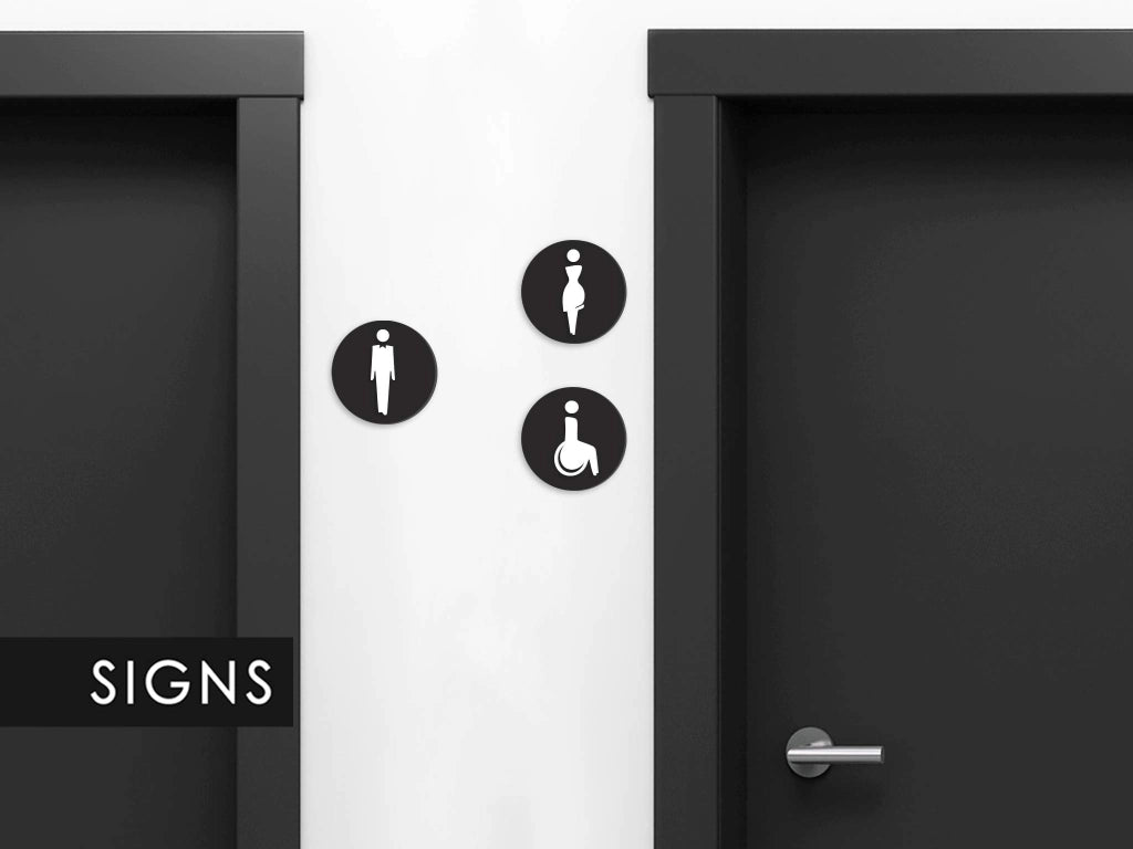 Set di 3 cartelli per toilette - Cartelli in rilievo, acrilico, neri