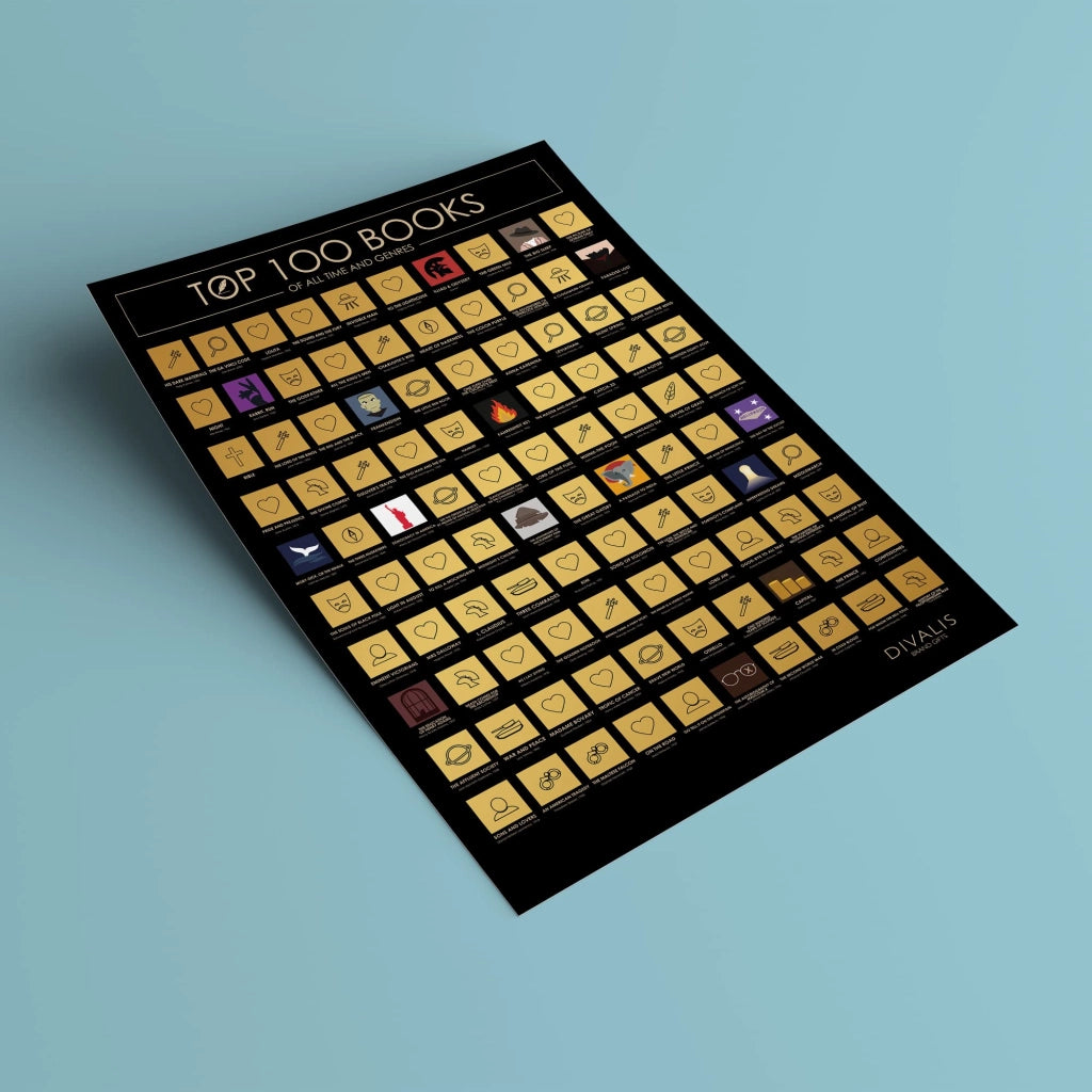 Poster "Top 100 Libri" con area grattabile, dimensioni 61x41 cm
