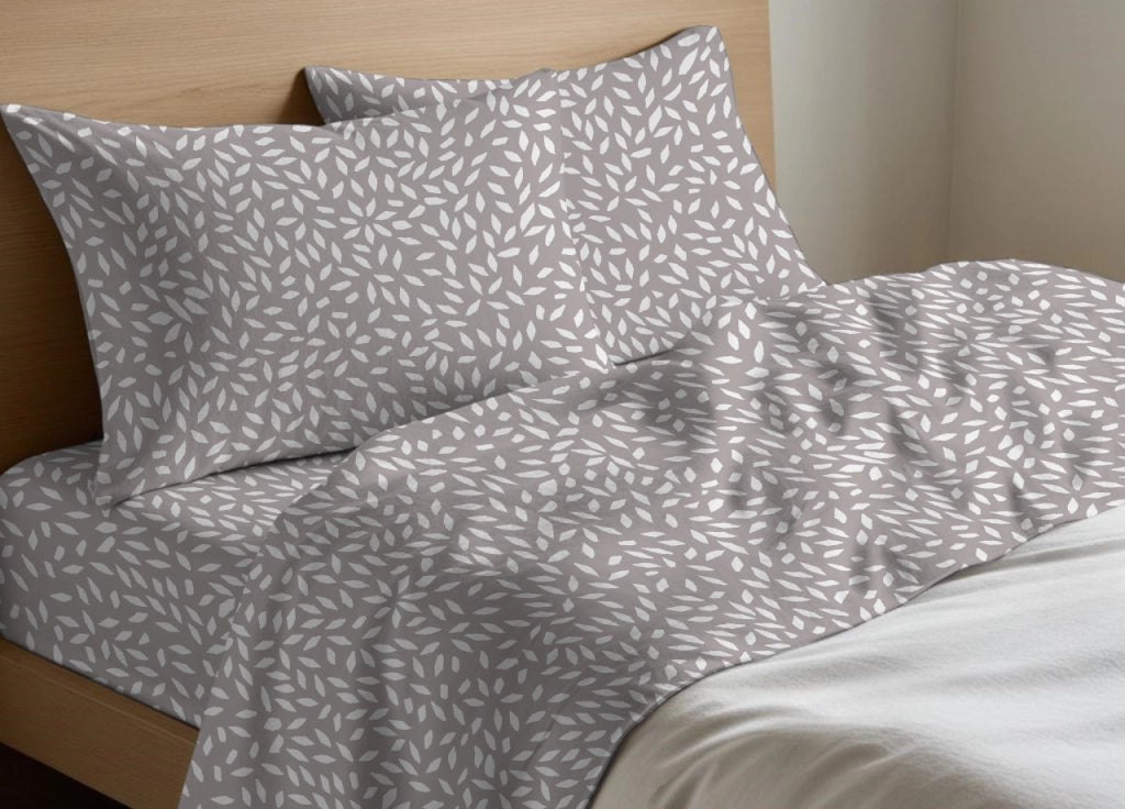 Completo Lenzuola Letto Morbida Flanella 100% Cotone Disegno Mosaico - Francese - Beige