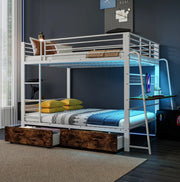 Letto a soppalco 140 x 200 cm con scrivania, cassetti e illuminazione LED, bianco opaco e noce