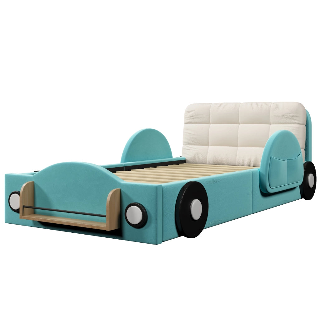 Letto singolo contenitore 90x200 blu con tasche laterali