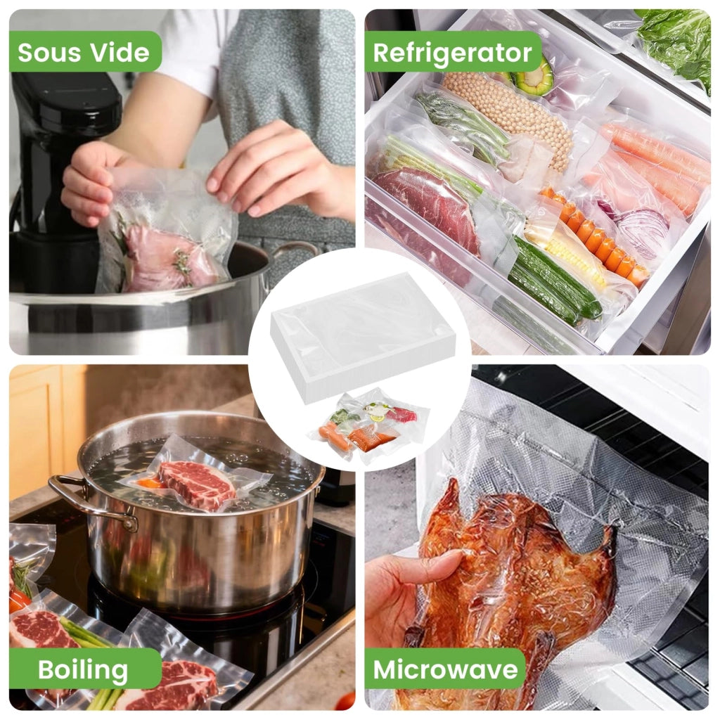 100 sacchetti sottovuoto per alimenti, dimensioni 20 x 30 cm, materiale PA+PE