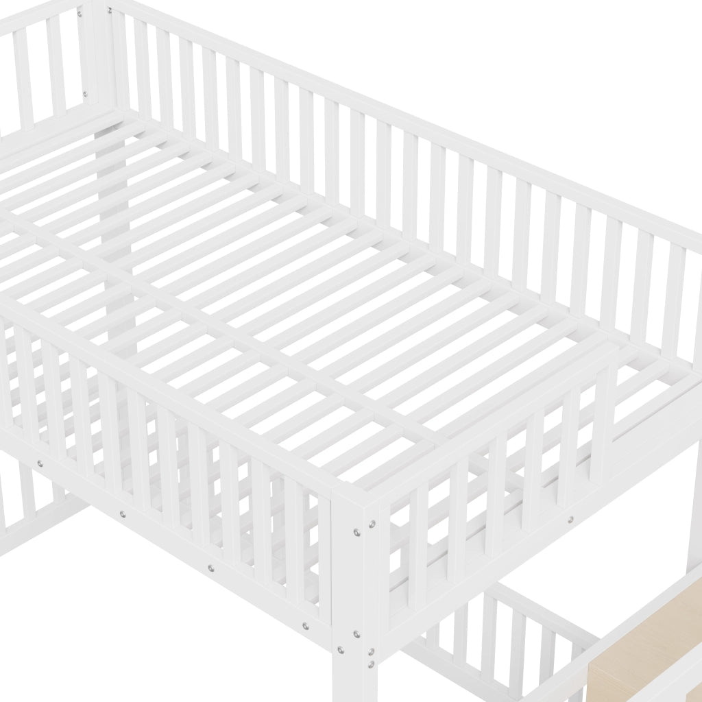 Letto a castello 90x200 cm; scala contenitore; LED; bianco