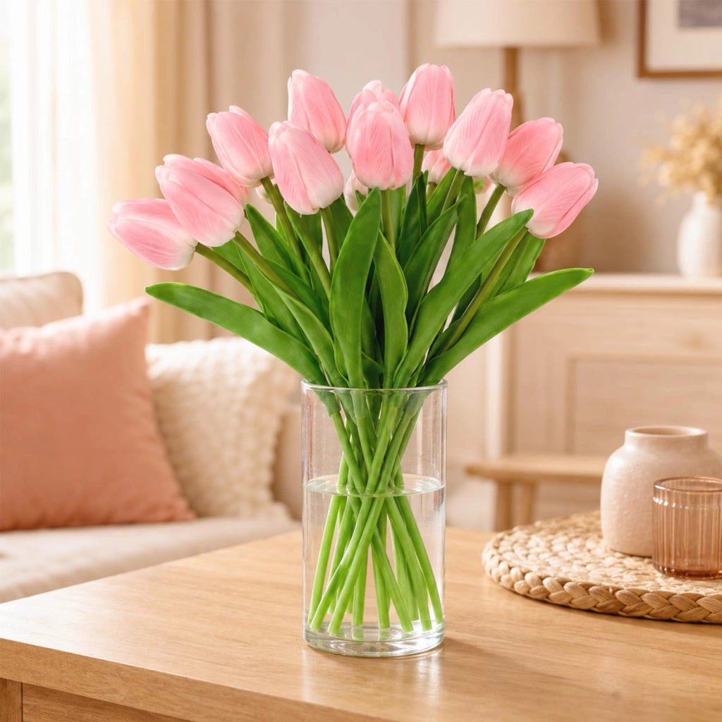Tulipani artificiali, confezione da 7 pezzi, color rosa, altezza 33 cm, ideali per vasi e decorazioni