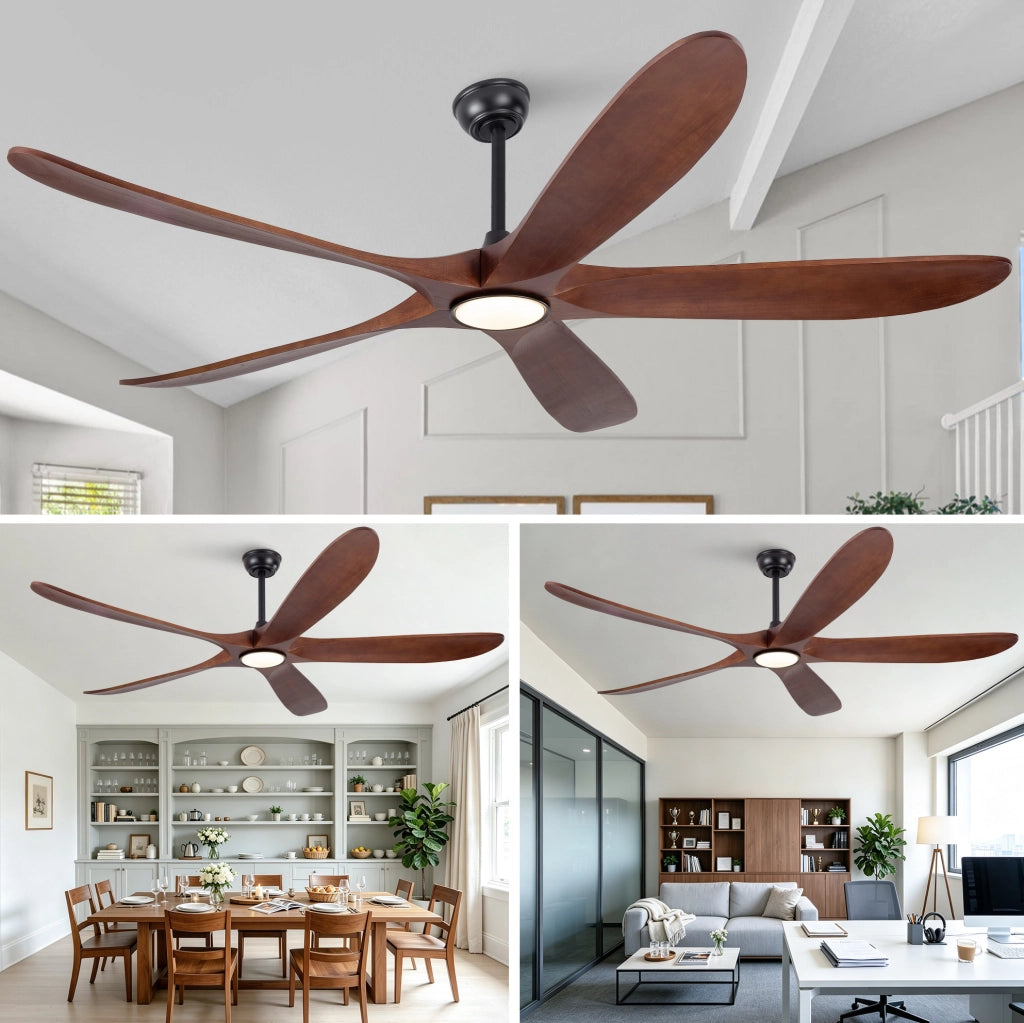 Ventilatore da soffitto con luce LED e 5 pale in legno massello