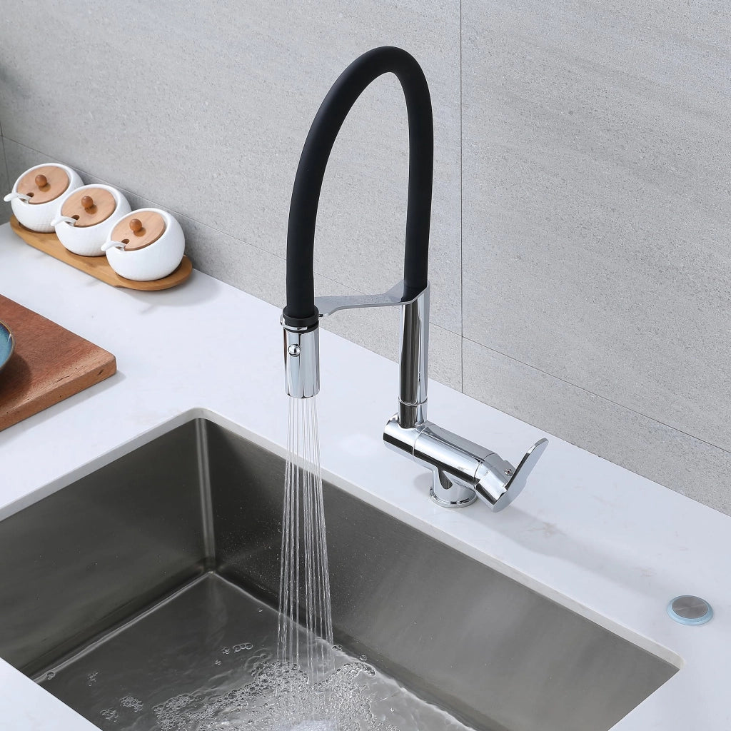 Rubinetto da cucina pieghevole con doccetta estraibile, 1 foro, rotazione 360°, cromato