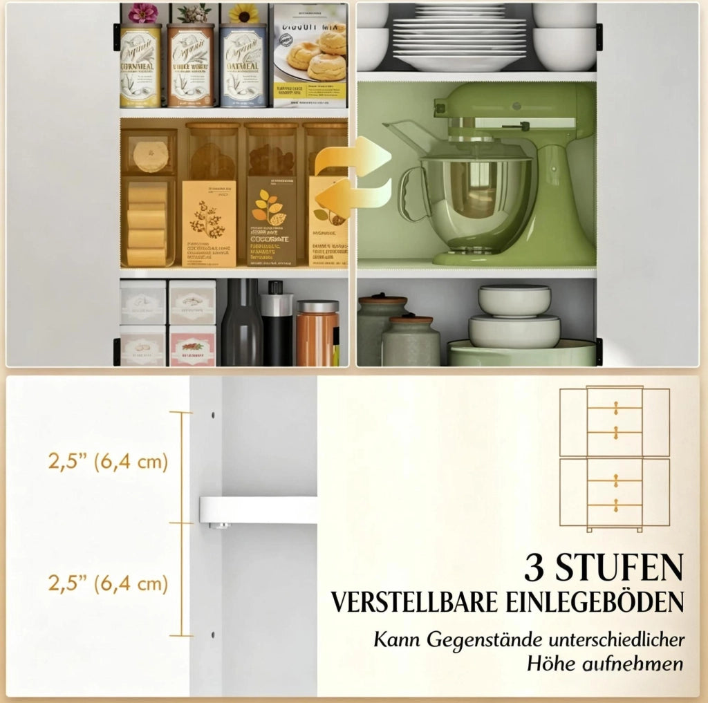 Credenza da cucina bianca in MDF con 4 ripiani regolabili
