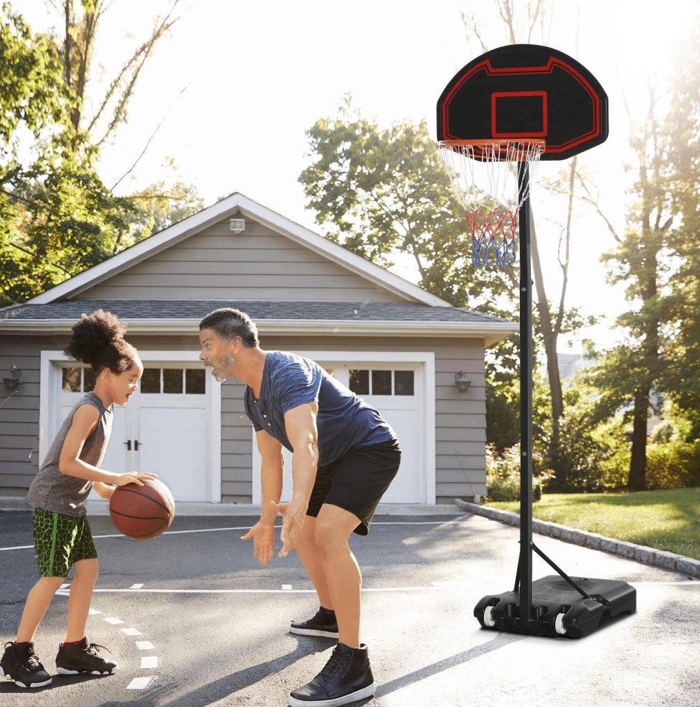 Canestro da basket con supporto in acciaio nero regolabile 195-250 cm con ruote