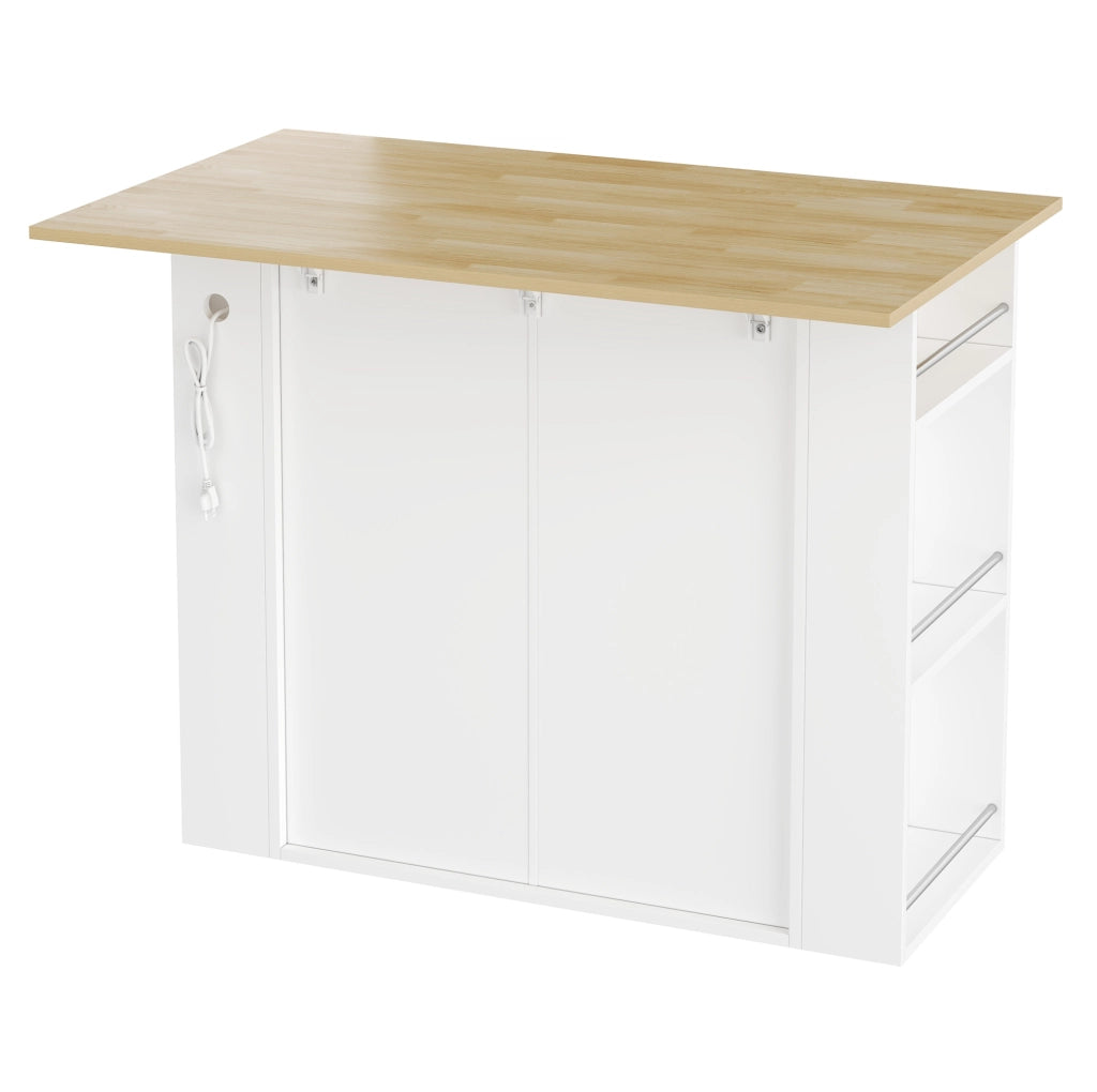 Isola da cucina 120x75x97 cm con piano pieghevole e prese USB in MDF bianco