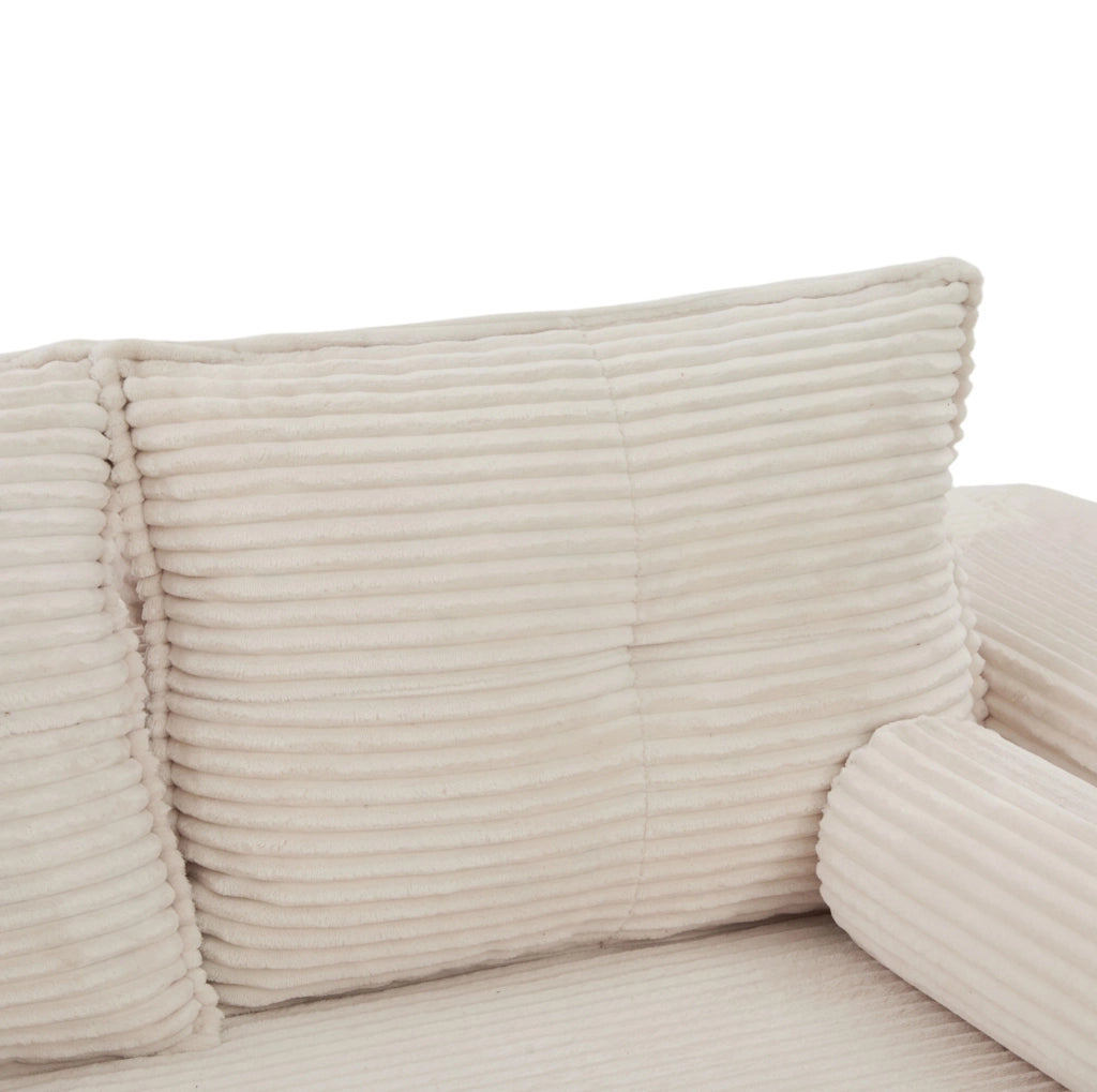 Divano letto pieghevole in velluto a coste beige con portabicchieri
