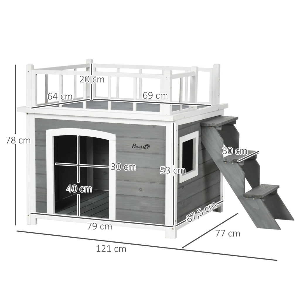 CUCCIA per cani rialzata con terrazza 121 x 77 x 78 cm in legno di abete grigio chiaro