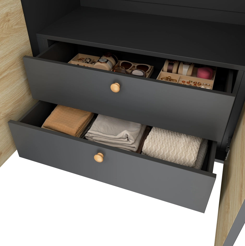 Armadio a battente 90 x 50 x 200 cm con cassetti e contenitore
