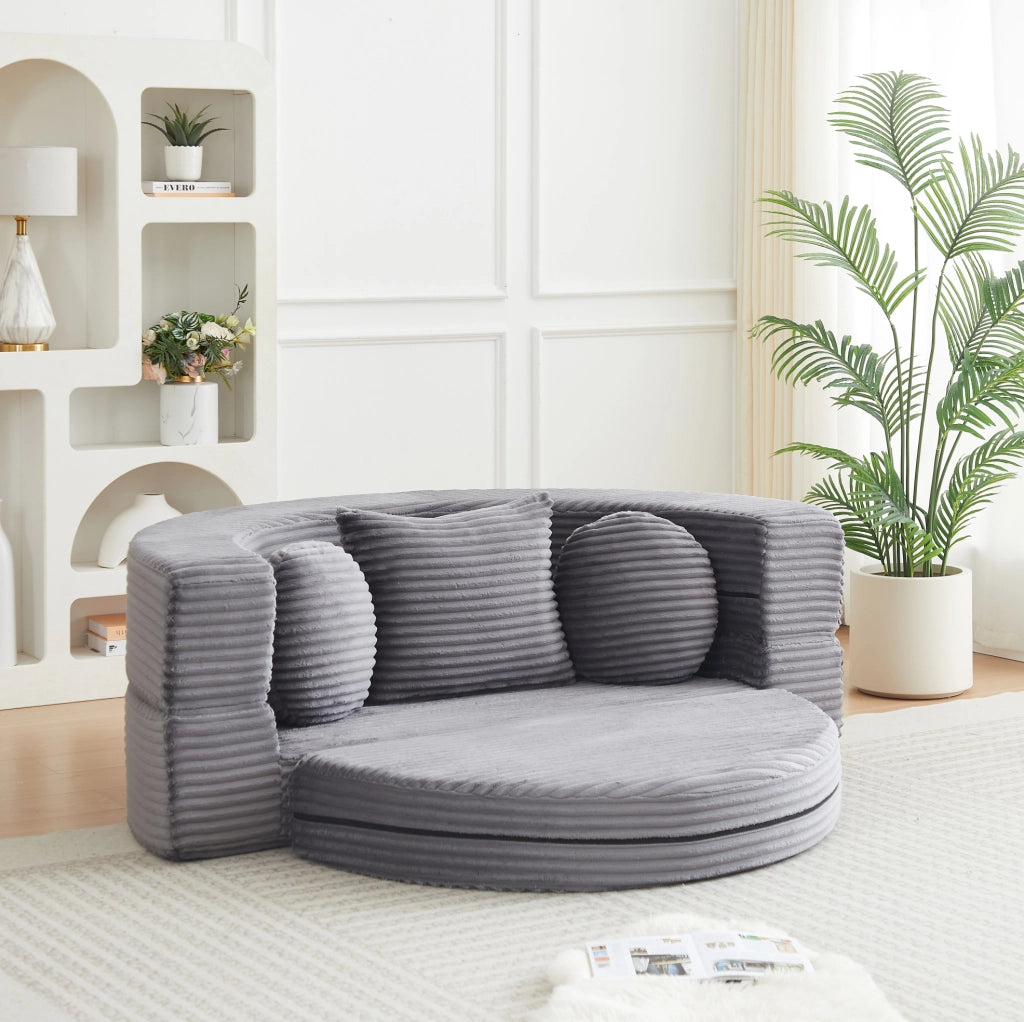 Divano letto 4 in 1 in velluto a coste grigio