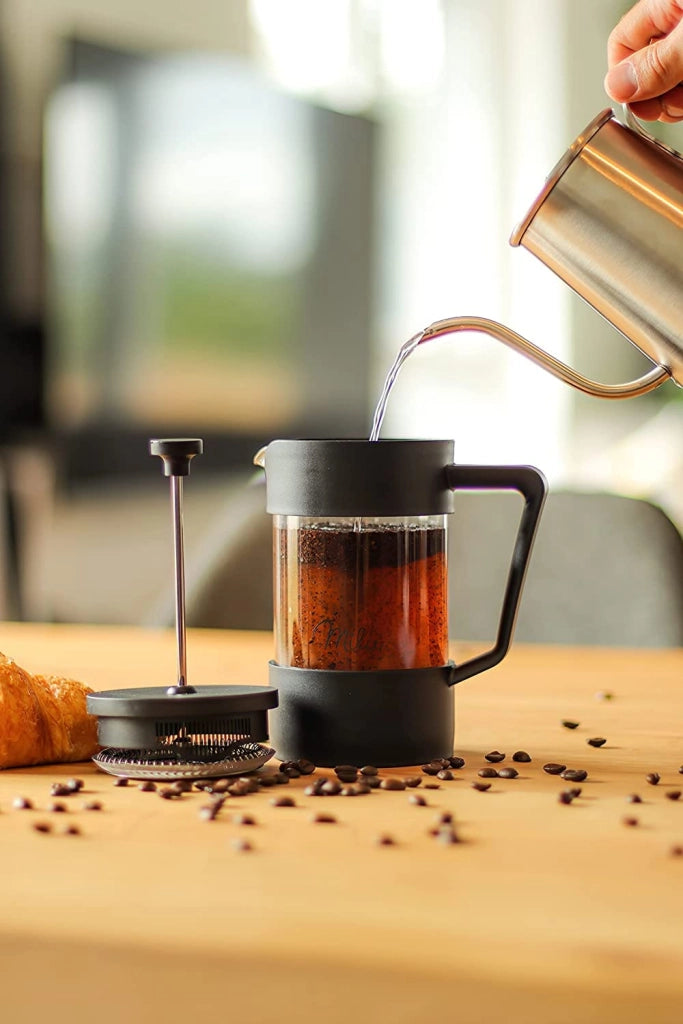 French press da 600 ml, caraffa in vetro, funzionamento manuale, colore nero