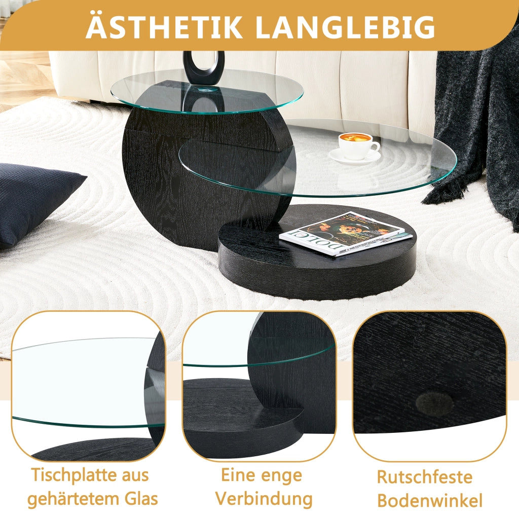 Tavolino da salotto 78,5 × 78,5 × 24,5 cm in MDF e vetro trasparente nero con ripiani multipli design moderno