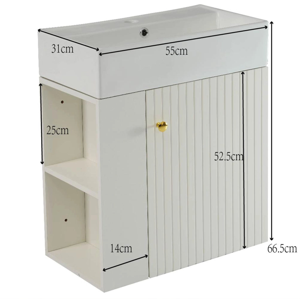 Mobile bagno con lavabo 55 cm bianco effetto rilievo, per piccoli bagni