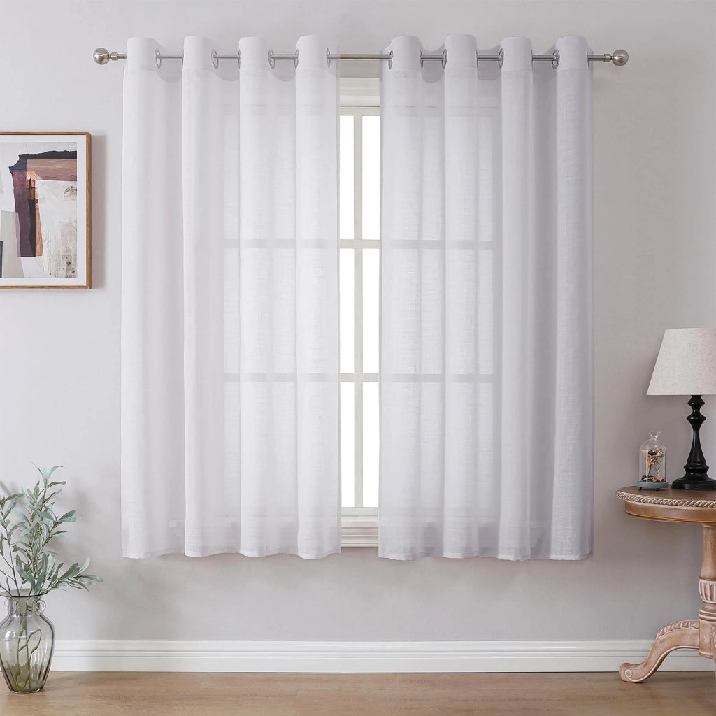 Tende da finestra con passanti, semitrasparenti, bianche, set da 2, 140x175 cm