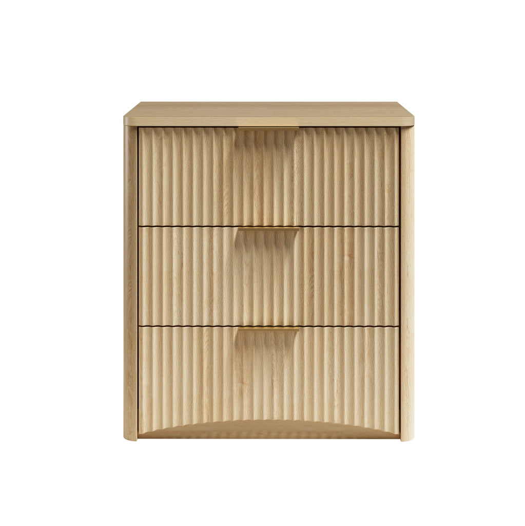 Comodino con 3 Cassetti e Guide Ammortizzate in Legno MDF 58 x 38 x 64 cm Colore Rovere per Camera da Letto