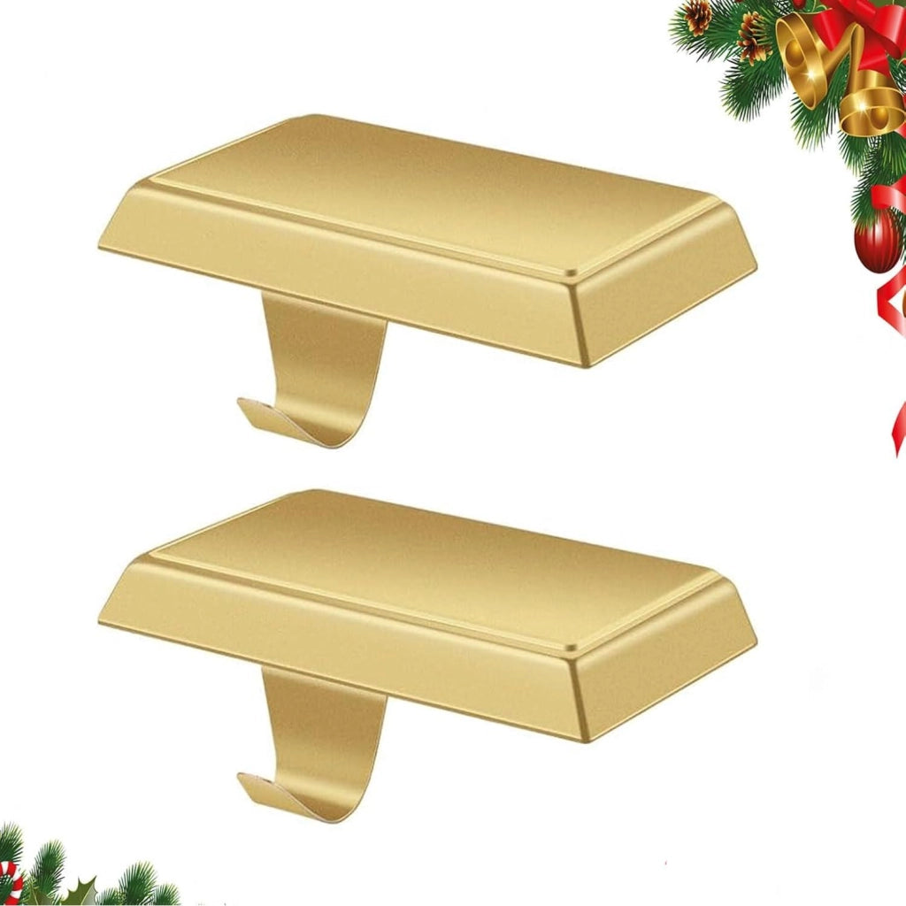 Porta-calze natalizie in metallo, 2 pezzi, color oro, per camino