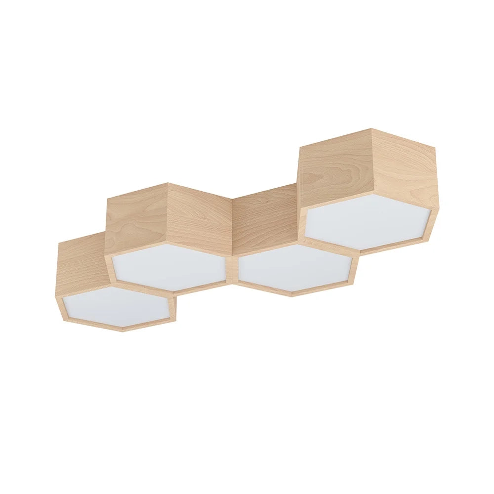Plafoniera Industrial Mirlas 4 Luci Legno Marrone