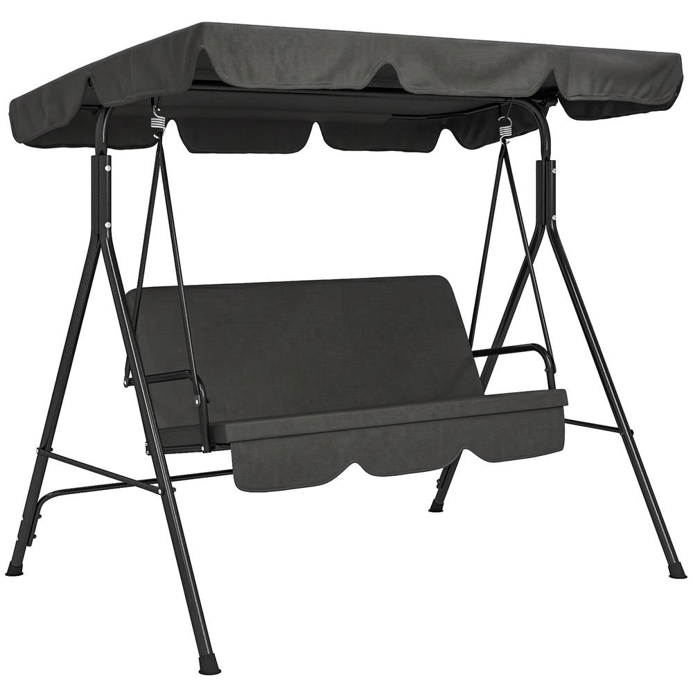 Dondolo da Giardino 3 Posti con Tettuccio Parasole Inclinabile, Struttura in Acciaio, Nero, 172 cm x 110 cm x 153 cm