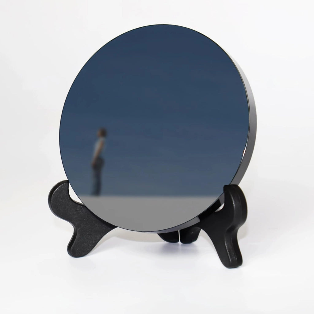Specchio in ossidiana nera, 10x10 cm, con supporto