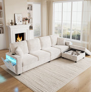 Divano Angolare Modulare 4 Posti in Poliestere 282 x 153 x 82 cm - LED USB e Type-C Beige