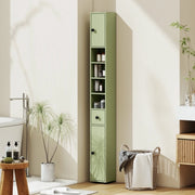 Colonna bagno sottile verde con cassetto e 4 ripiani aperti, 180 x 20 x 20 cm
