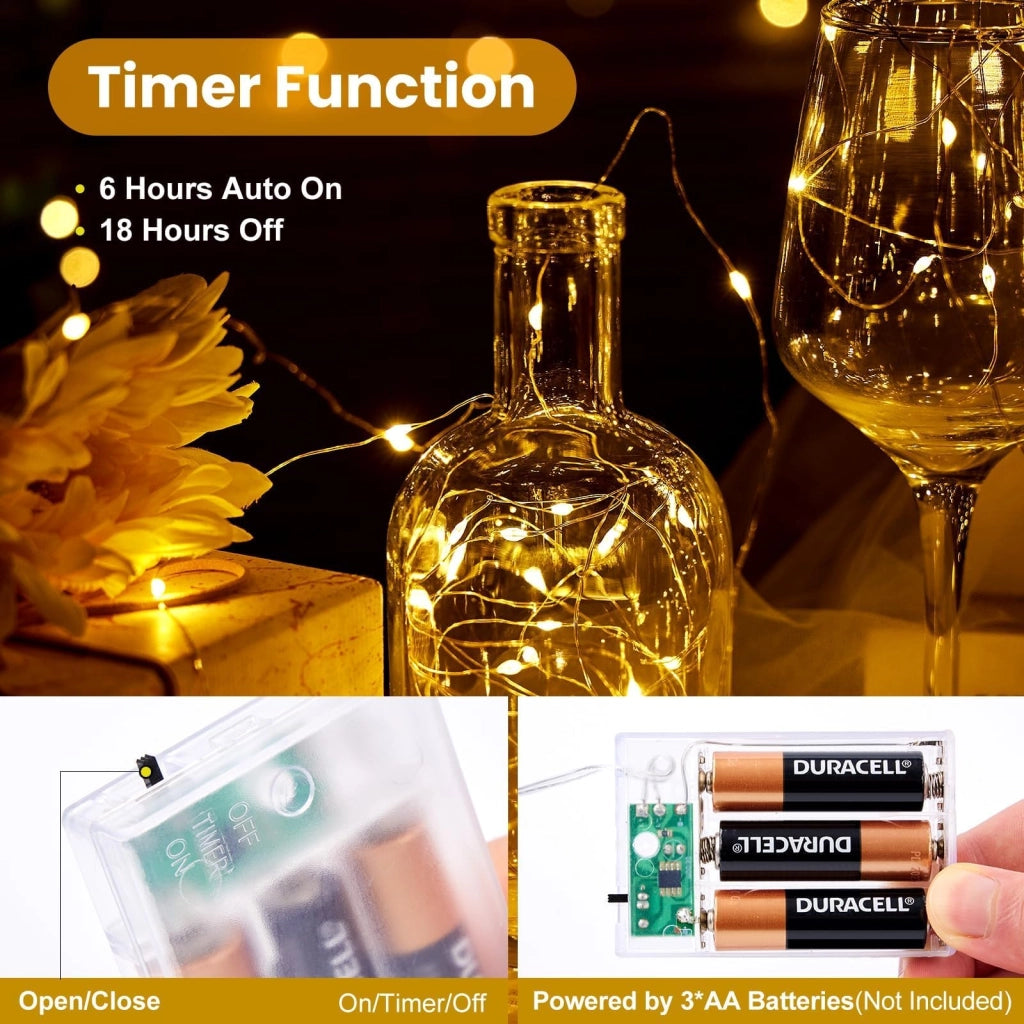 Catena luminosa a LED, lunghezza 3 metri, 30 LED, luce bianco caldo, con timer, grado di protezione IP65 (resistente all'acqua)