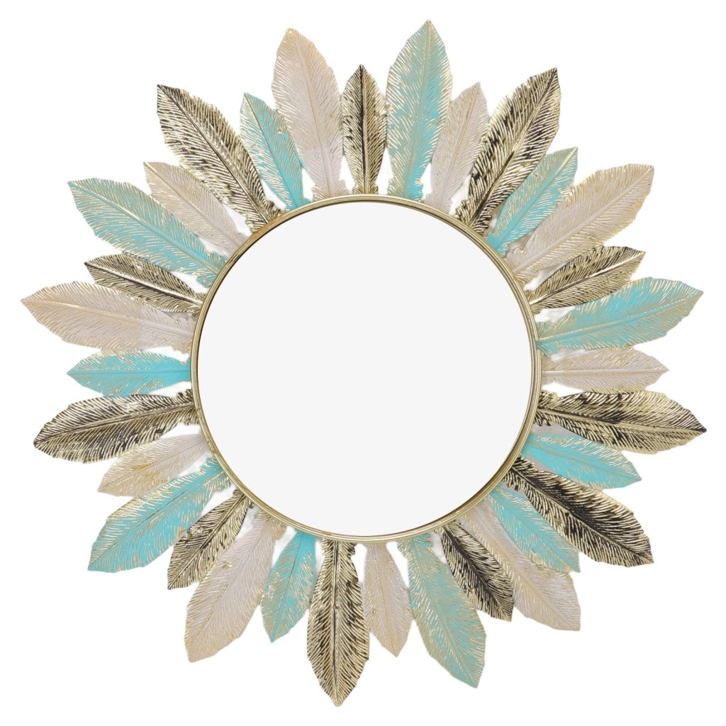 Decorazione da parete in metallo con specchio, design a piume, 41x41 cm