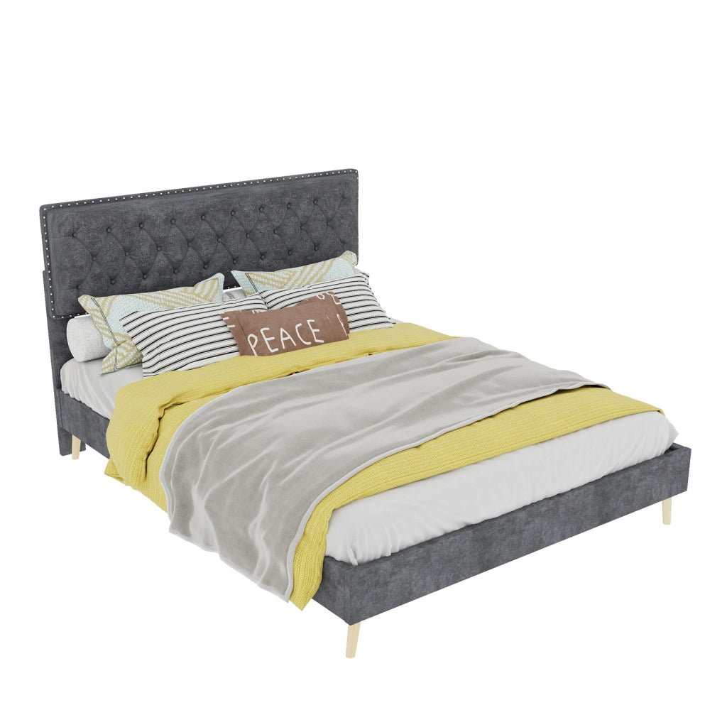 Letto morbido tessuto metallo grigio 140 x 200 cm